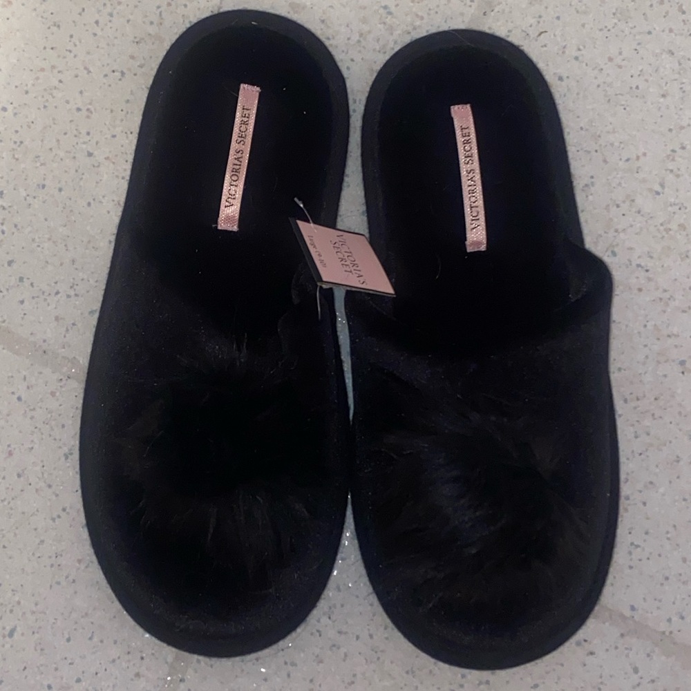 Victoria's Secret Black Furry Slippers - Picture 2 of 3